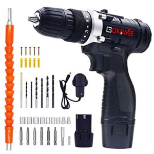 Cordless Drill with 2 Batteries – GOXAWEE Power Drill Set 100pcs (High Torque, 2-Speed, 10mm Automatic Chuck), Electric Screw Driver for Home Improvement & DIY Project…