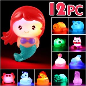 No Hole Bath Toy, 12 Pack Light up Animal, Flashing Color Tub Toys for Toddler Swimming Pool Party Bathtub Bathroom Shower Game, No Mold Floating Water Toy for Infant Kid Child Boy Girl