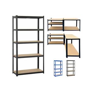Heavy Duty 5 Tier Boltless Shelving Unit Warehouse Garage Shed Utility Home Storage Rack, Adjustable – Can be Split to Create 2 Separate Shelf Units | 71″ H x 35″ W x 16″ D, Black