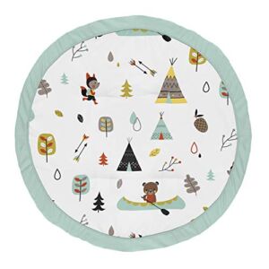 Sweet Jojo Designs Aqua and Yellow Woodland Playmat Tummy Time Baby and Infant Play Mat for Outdoor Adventure Collection
