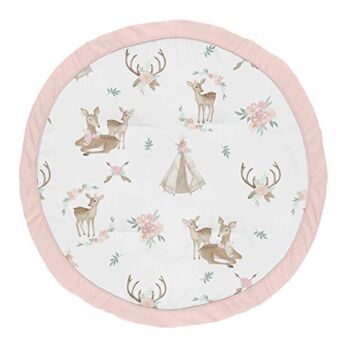 Sweet Jojo Designs Blush Pink, Mint Green and White Boho Watercolor Playmat Tummy Time Baby and Infant Play Mat for Woodland Deer Floral Collection | The Storepaperoomates Retail Market - Fast Affordable Shopping