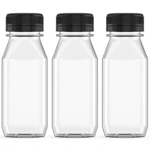 3 Pcs 8 Ounce Plastic Juice Bottle Drink Containers Juicing Bottles with Black Lids, Suitable for Juice, Smoothies, Milk and Homemade Beverages