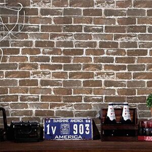 Timeet 17.7″×197″ 3D Vintage Brown Brick Wallpaper Brick Self Adhesive Film Brick Peel and Stick Wallpaper Brick Wallpaper Brick Faux Textured Wallpaper Stone Look Wall Paper Home Decor Vinyl