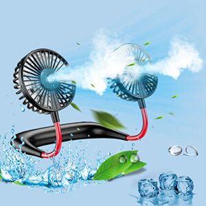 Misting Fan Portable Rechargeable Personal Fan, Personal USB Hands-Free Mini Fan, Cooling Adjustable Hanging Neck Fan, Wearable Neck Fans for Travel Office Room Household Outdoor Sports