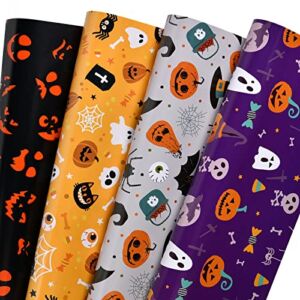 PlandRichW Halloween Wrapping Paper 12 Sheets Folded for Boys Girls Kids Man Women,Pumpkin Spooky Witch Hat Bat Halloween Decorations,Holiday,Party,Baby Shower Present Packing Each 20″ X 29″