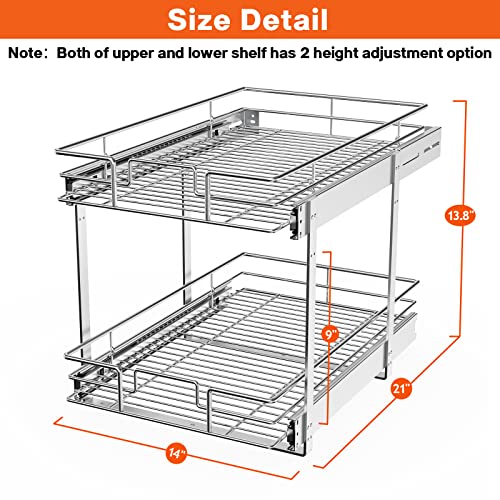 Individual Pull Out Cabinet Organizer (14″W x 21″D), 2 Tier Spice Rack Organizer for Cabinet, Slide Out Drawer Pantry Shelf Organization and Storage for Kitchen Bathroom | The Storepaperoomates Retail Market - Fast Affordable Shopping