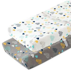 COSMOPLUS Stretch Fitted Changing Pad Cover 2 Pack Stretchy Changing Table Pad Covers for Boys Girls, Heart Pattern