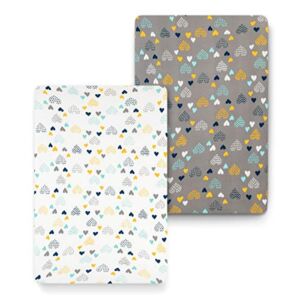 COSMOPLUS Stretch Fitted Pack n Play Playard Sheets 2 Pack for Mini Crib Sheet Set,Pack n Play Mattress Cover, Ultra Stretchy Soft,Heart Pattern
