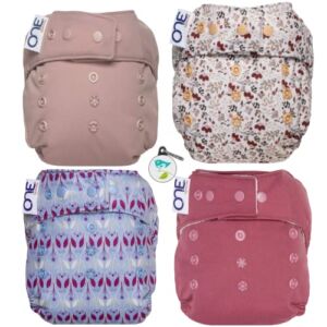 GroVia O.N.E. Reusable Baby Cloth Diaper – 4 Pack Bundle (Color Mix 8)