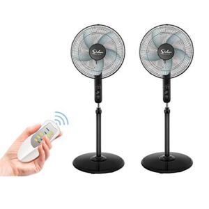 Simple Deluxe Oscillating 16″ Adjustable 3 Speed Pedestal Stand Fan with Remote Control for Indoor, Bedroom, Living Room, Home Office & College Dorm Use, 2 Pack, black