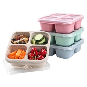 4 Pack Snack Containers, 4 Compartments Bento Snack Box, Reusable Meal Prep Lunch Containers for Kids Adults, Divided Food Storage Containers for School Work Travel