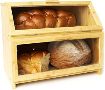 Extra Large Farmhouse Bread Box for Kitchen Countertop, Bamboo 2 Layer Bread Box, Bread Holder for Kitchen Counter, Homemade Bread Storage Box with Clear Windows & Humidity Meter by Goodscious | The Storepaperoomates Retail Market - Fast Affordable Shopping