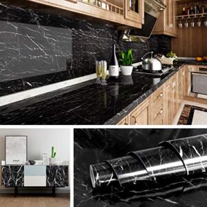 Livelynine Black Marble Wallpaper for Kitchen Counter Top Covers Black Countertop Peel and Stick Contact Paper for Countertops Waterproof Desk Dresser Table Cover Oil Proof kitchen stickers 15.8×78.8″