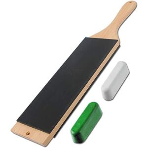 LAVODA Leather Strop Paddle Large for Knife Sharpening 3″ by 15″ Double-sided with Green White Micron Polishing Compounds Kit Stropping Block for Kitchen Hunting Whittling Folding Pocket knives
