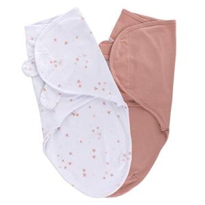 Ely’s & Co. Swaddleez Adjustable Baby Swaddle Wrap 2-Pack – 100% Cotton for Baby Girl from 0-3 Months (Mauve Pink Stars & Solid Dusty Rose)