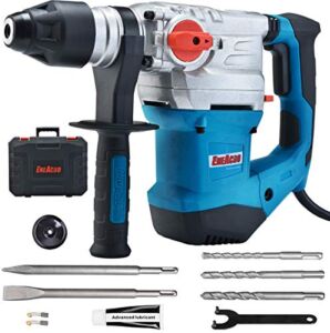 ENEACRO 1-1/4 Inch SDS-Plus 13 Amp Heavy Duty Rotary Hammer Drill, Safety Clutch 4 Functions with Vibration Control Including Grease, Chisels and Drill Bits with Case