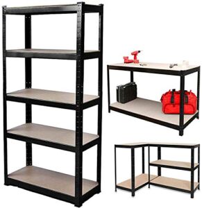 5-Tier Adjustable Storage Shelving Unit Heavy Duty Organizing Shelf Metal Utility Rack Boltless Shelves for Kitchen, Pantry, Closet, Garage, Office, 29″ W x 12″ D x 66″ H, Black