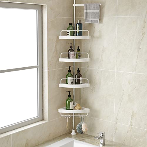 Corner Shower Caddy Tension Pole: Adjustable Stainless Steel Shower Organizer with 4 Tier Shelf for Bathroom Bathtub Tub Shampoo – Floor Standing Rack Bath Storage Holder with Rust Proof Rods | The Storepaperoomates Retail Market - Fast Affordable Shopping