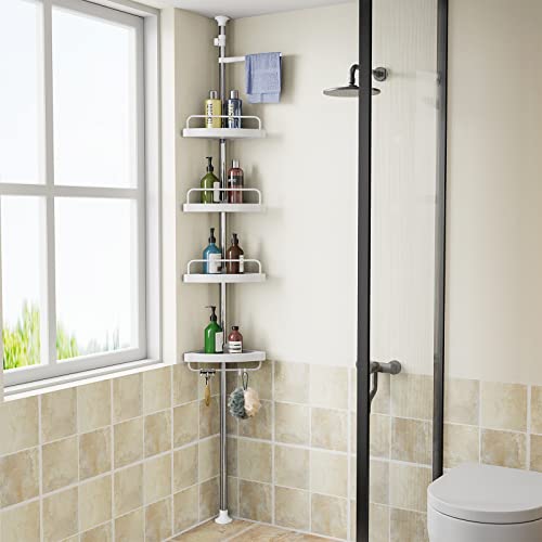 Corner Shower Caddy Tension Pole: Adjustable Stainless Steel Shower Organizer with 4 Tier Shelf for Bathroom Bathtub Tub Shampoo – Floor Standing Rack Bath Storage Holder with Rust Proof Rods | The Storepaperoomates Retail Market - Fast Affordable Shopping