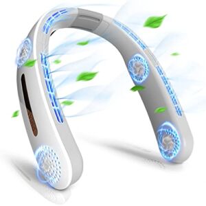 Neck Fan, 2+2 Turbo Portable Bladeless Personal Fans 6000mah Rechargeable Battery, 3+3 Speeds Hands Free Hanging 360° Cooling Fans Free Adjustment Width, Wearable Leafless for Travel InOutdoor.