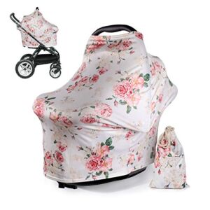 DSYJ Nursing Cover Baby Breastfeeding Scarf with Free Matching Pouch, Car Seat Covers, Boys and Girls Shower Gifts, Multifunctional Cover – Floral