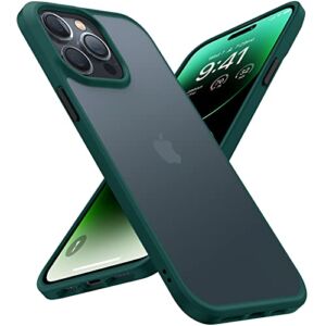 TORRAS Shockproof Designed for iPhone 14 Pro Case, [Military-Grade Drop Tested] Translucent Matte Hard Back with Silicone Slim Protective Anti-Fingerprint Anti-Scratch Phone Case Guardian 2022, Green