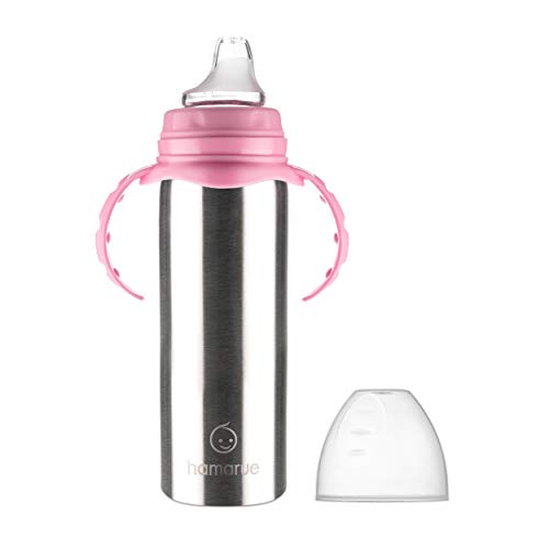 Hamarue 3-in-1 Stainless Steel Sippy Cups for Toddlers | Non-Toxic Insulated Stainless Steel Baby Bottle | Straw Cup With Removeable Handles | Plastic Free Liquid Transfer (Pink) | The Storepaperoomates Retail Market - Fast Affordable Shopping
