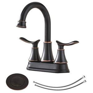 KINGO HOME Modern 2 Handle Oil Rubbed Bronze Bathroom Faucet, Bronze Bathroom Faucets RV Matte Black Bath Vanity Faucet for Bathroom Sink 3 Hole with Water Supply Lines and Pop Up Drain