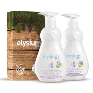 Premium Natural Baby Bottle Liquid Dish Soap by Elysium Eco World (TM): Superior Baby Bottles Cleaner/Sterilizer/Natural Antibacterial, Non-Toxic, Bottle, Ecological Formula – Pack of 2