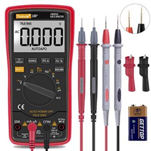 Auto Ranging Digital Multimeter TRMS 6000 with Battery Alligator Clips Test Leads AC/DC Voltage/Account,Voltage Alert, Amp/Ohm/Volt Multi Tester/Diode (Red)