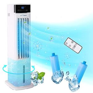 Evaporative Air Cooler, Cooling Fan with 80° Oscillation Humidifier, Removable Water Tank, 2 Ice Packs, 12H Timer, Remote Control, 3 Speeds & 3 Wind Modes Portable Air Cooler for Room Home Office