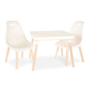 B. spaces by Battat – Kids Furniture Set – 1 Craft Table & 2 Kids Chairs with Natural Wooden Legs (Ivory)