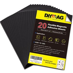 DIYMAG Magnetic Adhesive Sheets, |4″ x 6″|, 20 Pack，Cuttable Magnetic Sheets，Flexible Magnet Sheets with Adhesive for Crafts, Photos and Die Storage, Easy Peel and Stick