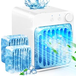Newest Portable Air Conditioners Cooling Fan, Evaporative Air Cooling Tabletop Cooler 2 Ice Cube Trays, USB Rechargeable Personal Desktop Cooling Humidifier Fan for Room Office Desk Nightst Camping