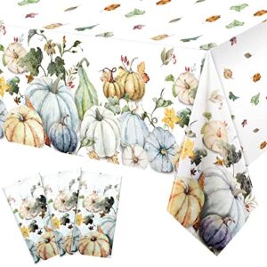 Pumpkin Thanksgiving Tablecloth, Thanksgiving Table Cover Decoration Autumn Pumpkins Plastic Table Cloth Fall Harvest Leaves Table Cover for Autumn Thanksgiving Party Supplies, 54 x 108 Inch (3 Pack)