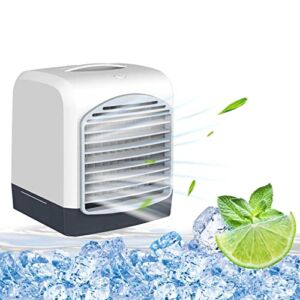 Portable Air Conditioner Humidifier Rechargeable Personal Air Cooler with 3 Speeds Duration 3~5 Hrs Quiet Mini Air Conditioner Fan, Desk Cooling Fan for Home, Bedroom, Office and Travel