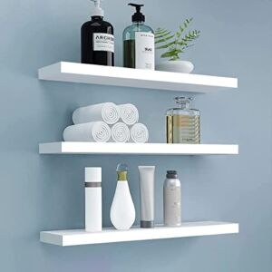 BHFOW White Floating Shelves for Wall,Invisible Wall Mounted Shelf Set of 3,White Shelves for Bathroom,Bedroom,Living Room and Kitchen Decoration Storage and Display.