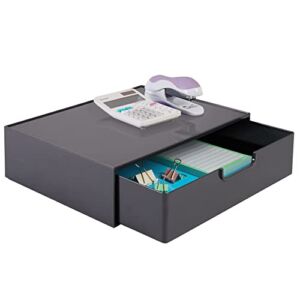 STORi STAX Plastic Stackable Organizer Drawer in Solid Charcoal Grey | 12.5-inches Wide | Organize Office Desks and Makeup Vanities | Made in USA