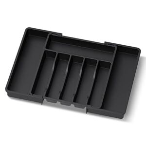 Lifewit Silverware Drawer Organizer, Expandable Utensil Tray for Kitchen, Adjustable Flatware and Cutlery Holder, Compact Plastic Storage for Spoons Forks Knives, Large, Black