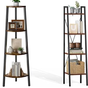 Pipishell 4 Tier Ladder Shelf +4 Tier Corner Shelf for Home/Office/Living Room/Balcony/Bedroom Decor and Storage, Rustic Brown