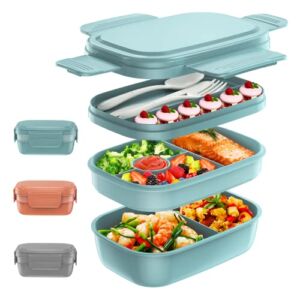 Lunch Box Adult Bento Box,Stackable Bento Lunch Box Container Built in Utensil Set for Adult and Kids Modern Style Lunch Container for School,Office,Picnic Leak Proof,Dishwasher Microwave Safe – Green