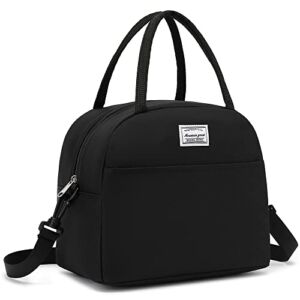 Lunch Bag Reusable Insulated Cooler Water Resistant Lunch Box Adult Tote Lunch Bag for Women /Men Work Picnic Beach or Travel-Black