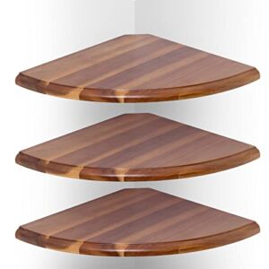 GinSent Corner Wall Shelf Set of 3,Acacia Wood Corner Shelf Stand with Cable Hole Design,Corner Floating Shelves Wall Mounted for Bedroom Living Room Bathroom Kitchen(No Mounting Accessories)