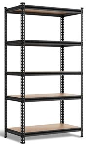 KioGro 5-Tier Storage Shelves – 35.8″ W x 18.5″ D x 71.3″ H – Adjustable Metal Standing Shelf Units Heavy Duty Utility Rack for Garage Warehouse Basement