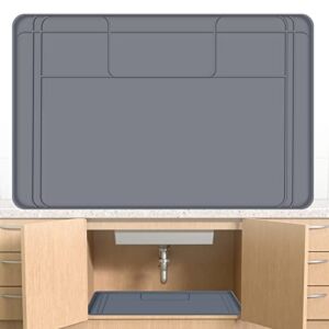 Sanbege Under Sink Mat Liner 34″ x 22″, Trimmable Kitchen Cabinet Protector Tray, Multipurpose Silicone Waterproof Mat for 36″ Cabinet and Crafting, Pet Bowls, Floor Organization (Grey)