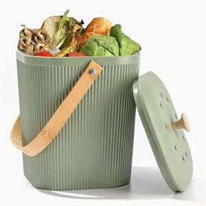 Compost Bin, Yatmung Countertop Compost Bin with Lid, Odorless Indoor Compost Bucket Made of Bamboo Fiber, Includes Charcoal Filter, Green