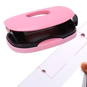 Hole Punch, Portable 10 Page 2 Hole Puncher Tool Handheld Effortless Non Slip Circle Puncher with Ruler Office Supplies for Cardstock Crafts Pink