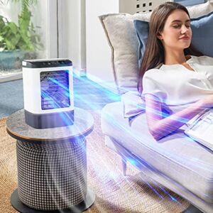 MIS1950s Portable Air Conditioner Fan Evaporative Air Cooler, Desktop Cooling Fan with 900ml Large Water Tank, 3 Speeds USB Air Personal Conditioner with Humidifier for Home Bedroom Office