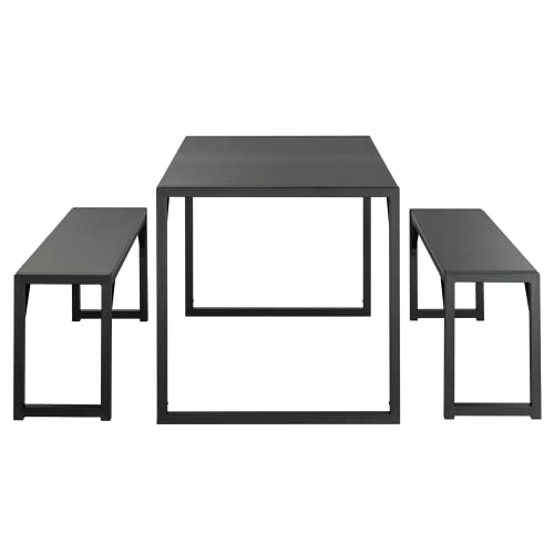 SHA CERLIN Dining Table Set with Two Benches, Rustic Kitchen Table Set for 4 People, Space-Saving Dinette, Heavy Duty Sturdy Structure, Easy Assemble, Black/Black | The Storepaperoomates Retail Market - Fast Affordable Shopping