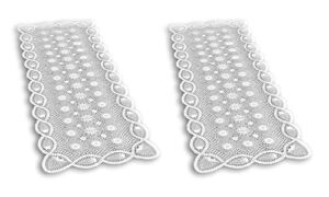 Set of 2 Vinyl Lace Shelf, Cabinet, Pantry Liner or Table Runner, with Scallop Trim and Design, Cut to Size. Easy Clean, Stain Resistant, Each Measures 14×43 Inches, White